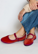Velvet Mary Jane Flats Terracotta / Sea New York