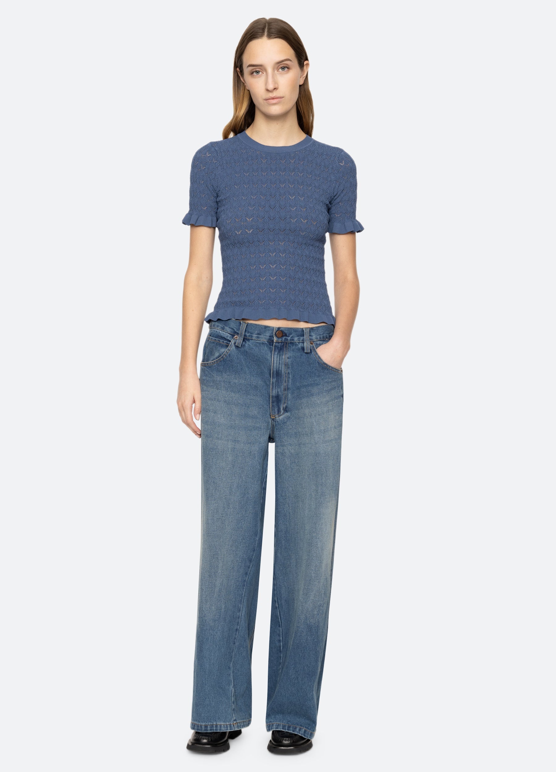 Rue S/S Sweater Black / Sea New York