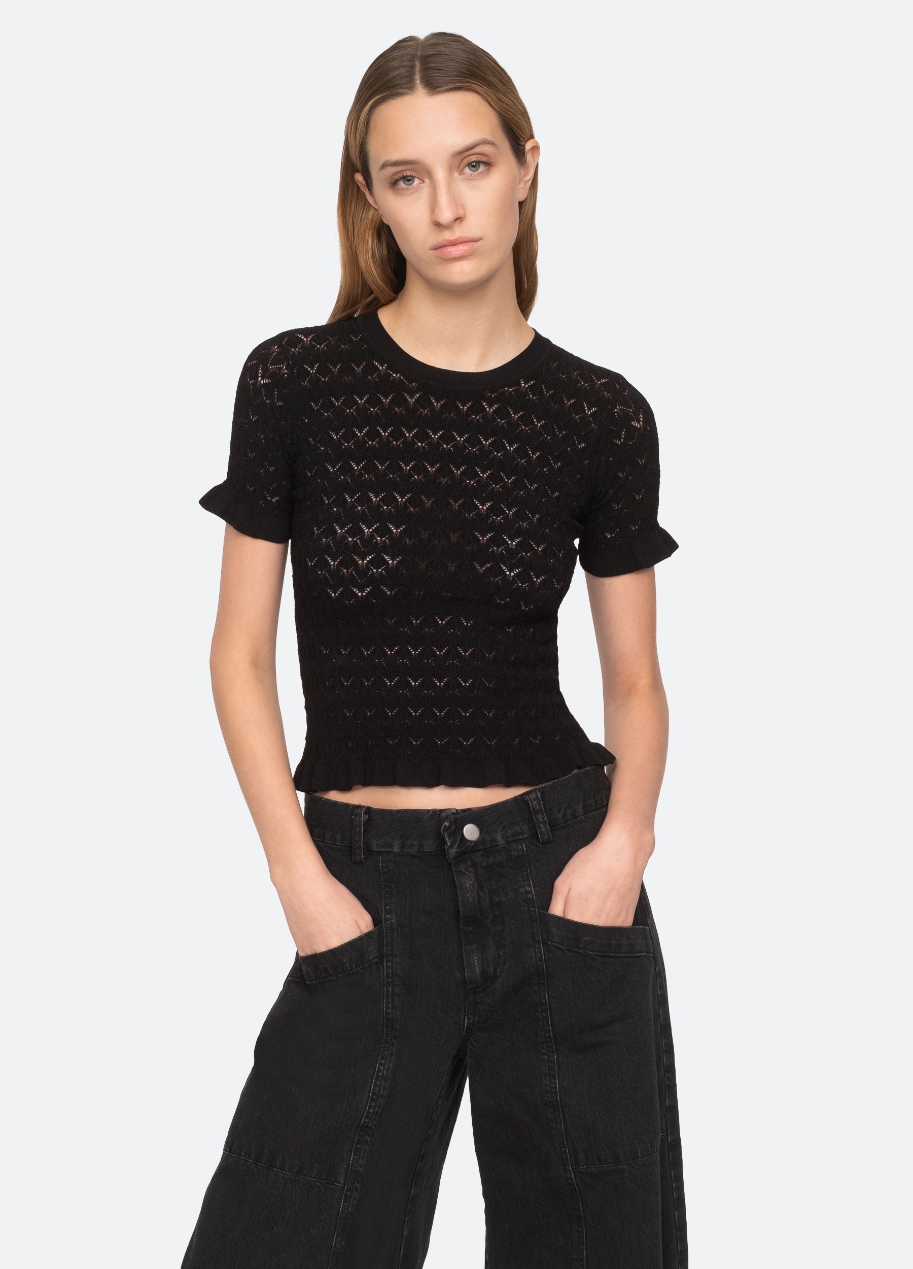 Rue S/S Sweater Black / Sea New York